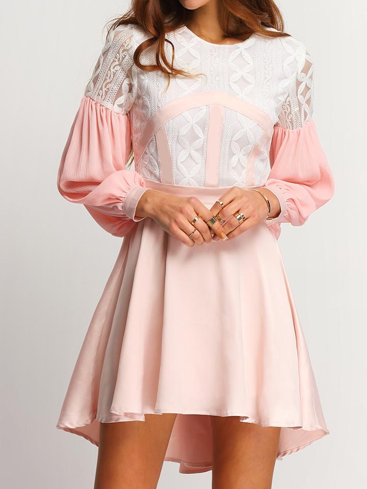 Shein Pink Lantern Sleeve High Low Dress