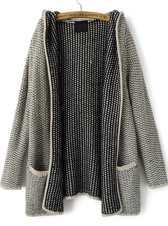 Shein Grey Hooded Long Sleeve Pockets Cardigan