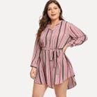 Shein Plus High Low Striped Dress With Belt