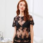 Shein Embroidery Floral Lace Top & Shorts Pj Set