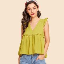 Shein Tied Back Ruffle Trim Smock Top