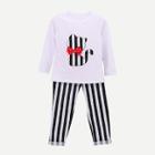 Shein Girls Cat Print Blouse With Striped Pants