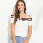 Shein Cold Shoulder Contrast Striped Rib Knit Tee