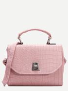 Shein Pink Pu Crocodile Embossed Flap Shoulder Bag