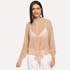 Shein Knot Front Smocked Detail Semi Sheer Top