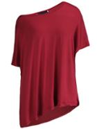 Shein Wine Red Oblique Shoulder Asymmetrical T-shirt
