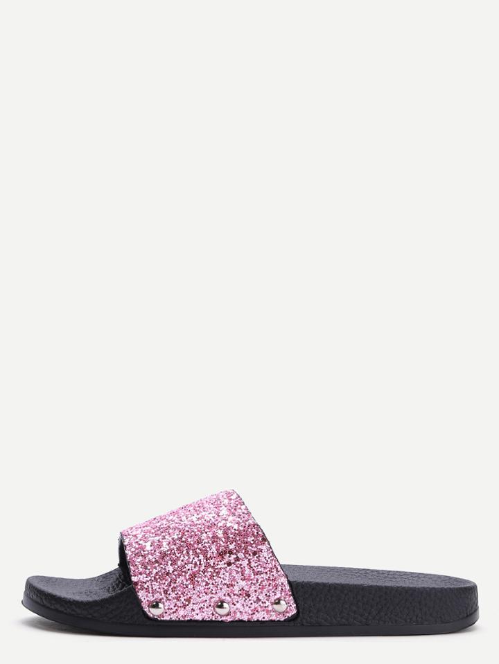 Shein Pink Glitter Sequin Rubber Sole Slippers