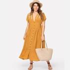 Shein Plus Wide Waistband Button Up Plunging Dress