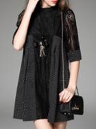 Shein Black Necklace Polka Dot Contrast Lace Dress