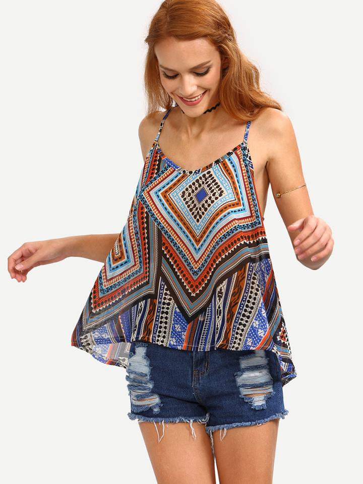 Shein Multicolor Tribal Print Swing Chiffon Cami Top