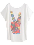 Shein White Gesture Print Dolman Sleeve T-shirt