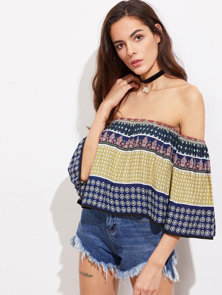 Shein Vintage Print Off Shoulder Top