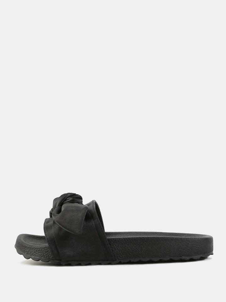 Shein Bow Tie Satin Slide Sandals Black