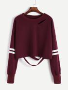 Shein Drop Shoulder Varsity Striped Cutout Crop Sweatshirt