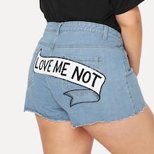 Shein Plus Raw Hem Embroidered Denim Shorts
