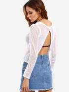 Shein White Slit Back Knitted T-shirt