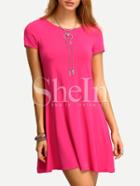 Shein Hot Pink Short Sleeve Casual Shift Dress