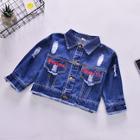 Shein Girls Letter Embroidered Raw Edge Denim Jacket