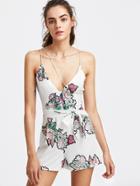 Shein Floral Print Crisscross Front Self Tie Romper