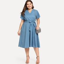 Shein Plus Petal Sleeve Surplice Neckline Dress