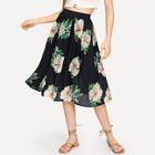 Shein Flower Print Boxed Pleated Skirt