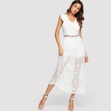 Shein Lace Crochet Contrast Backless Dress