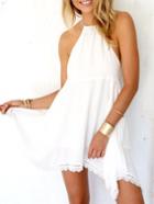 Shein White Halter Asymmetrical Hem Dress