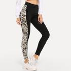 Shein Wide Waistband Leopard Panel Leggings