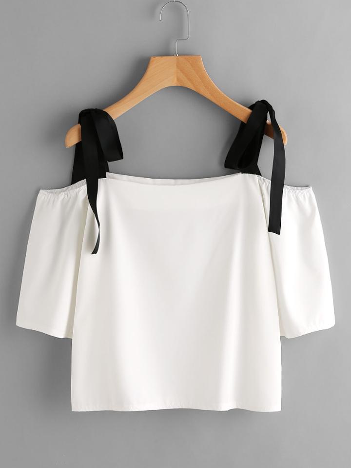 Shein Contrast Bow Tie Strap Top