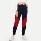 Shein Letter Print Waist Colorblock Pants