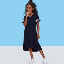 Shein Girls Varsity Striped Sleeve Ruffle Hem Tee Dress