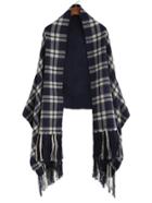 Shein Navy Plaid Long Fringe Warm Shawl Scarf