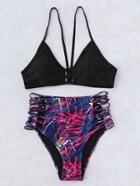 Shein Push Up Top With High Waist Strappy Print Bottom
