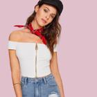 Shein Zipper Up Front Crop Bardot Tee
