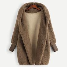 Shein Wrap Solid Hooded Teddy Outerwear