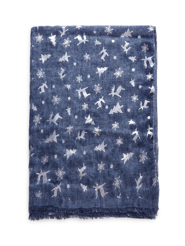 Shein Christmas Mixed Print Frayed Trim Scarf