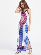 Shein Aztec Print Slit Side Full Length Dress