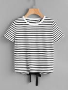 Shein Bow Tie Overlap Back Striped Tee