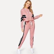 Shein Dolman Sleeve Striped Hoodie & Sweatpants Tracksuit