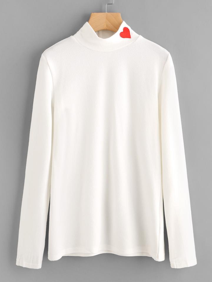 Shein High Neck Heart Patch Tee