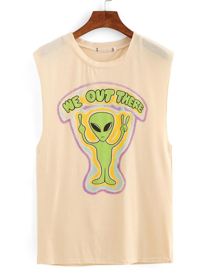 Shein Alien Print Drop Armhole Sleeveless Top