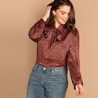 Shein Plus Graphic Print Tie Neck Blouse