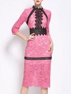 Shein Pink Contrast Crochet Lace Sheath Dress