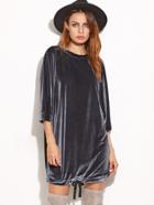 Shein Navy 3/4 Sleeve Drawstring Hem Velvet Dress