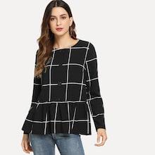 Shein Button Front Grid Peplum Top