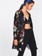 Shein Contrast Binding Botanical Print Slit Side Shirt