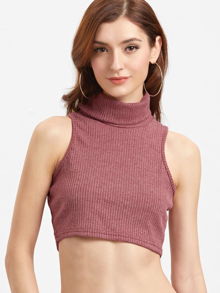 Shein Turtleneck Ribbed Crop Tank Top
