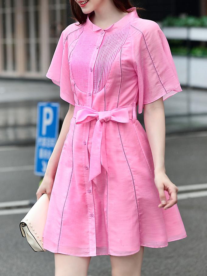 Shein Hot Pink Pleated Tie-waist A-line Dress