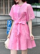 Shein Hot Pink Pleated Tie-waist A-line Dress