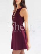 Shein Burgundy Sleeveless Lace Up Dress